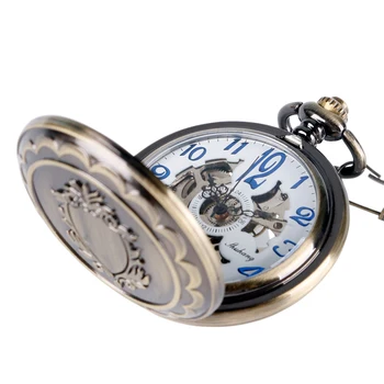 SHUHANG Schelet Ceasuri Fasgion Scut Caz de Lux Mecanice Vânt Ceas de Buzunar Elegant Bronz Vintage pentru Femei Cadouri pentru Bărbați