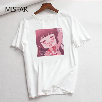 Fata anime japonez imprimate casual moda O-gat maneci scurte de desene animate drăguț tricou Harajuku alb topuri tricouri funny T-shirt femei