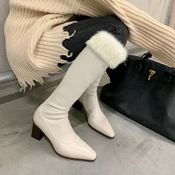 Toamna și iarna rădăcini groase plus catifea caldura moda peste genunchi cizme cavaler trend sexy all-meci pantofi pentru femei