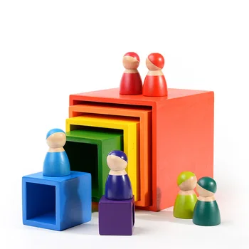 Montessori Curcubeu Forma Bloc Cuiburi Din Lemn Multi-Funcția De Formare Waldorf Blocuri Colorate Cub Cutii Jucarii Din Lemn Pentru Copii
