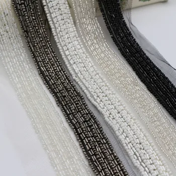 10Yards Alb Negru Argintiu ștrasuri din Mărgele Ornamente Gri cu Margele Panglica Pentru Cusut Accesorii pentru perdele Plasă de Dantelă de Nunta de Decorare