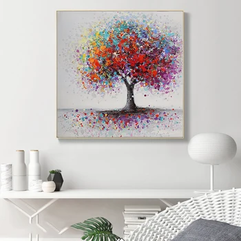 Abstracte colorate Copac Pictura in Ulei pe Panza, Postere si Printuri de Perete Manual de Arta Decorative de Imagine pentru Camera de zi Decor Acasă