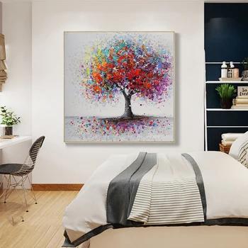 Abstracte colorate Copac Pictura in Ulei pe Panza, Postere si Printuri de Perete Manual de Arta Decorative de Imagine pentru Camera de zi Decor Acasă