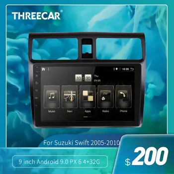 Threecar 2din Android 9.0 Ouad Core PX6 Radio Auto Stereo pentru Suzuki Swift 2005-2010 GPS Navi Audio Video Player Wifi HDMI DAB +