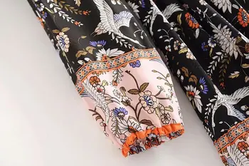 Femei vintage flori macara de imprimare tiv volane Rochie mini doamnelor maneca lunga mozaic dantelă sus vestidos casual slim Rochii DS2972