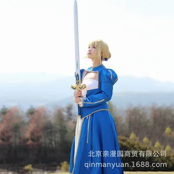 Anime Fate Stay Night Albastru Sabie Cosplay Altria Pendragon Luptă Rochie Costum de haine Peruca Petrecere elemente de Recuzită
