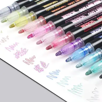 12 Buc Marker Metalic Outline Pen Sclipici Colorat DIY Album Scrapbooking Marker pentru Desen, Pictura Crăciun Doodling