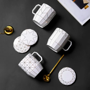 Yolife Ceramice 400ml Creative geometrie Cana Reutilizabile Drinkware Portelan Cana de Cafea ceașcă de ceai cu Capac pentru Pachet Cadou