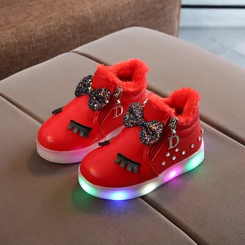 Dimensiunea 21-30 Copiii Lumină Led-uri Anti-alunecos Cald Bumbac Pantofi Luminoase Adidași pentru Fete pentru Copii Adidași cu Luminos Unic