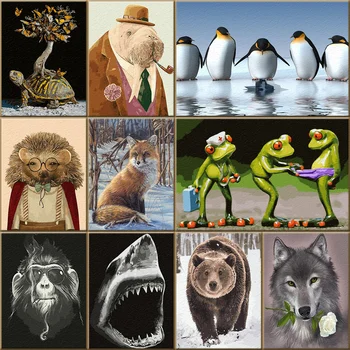 Animale Pictură în Ulei De Numere Pe Panza, Vopsea pe bază de Acril Pentru Adult DIY Kituri de Animale Drăguț Imagine de Colorat Cu Numere Cadou Unic