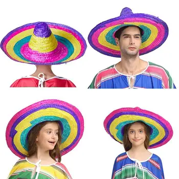 Mexican Hat Naturale Oameni De Paie Sombrero Mexican Hat Femei Pline De Culoare La Petrecerea De Ziua Palarii Sombrero Pălărie Pălărie De Paie Petrecere Costum
