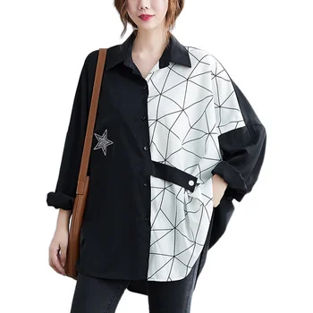 Maneca lunga plus dimensiune oversiz bumbac vintage stil coreean liber Casual de toamna tricou femei bluza 2021 haine femei topuri