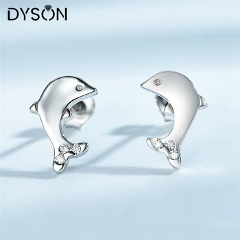 Dyson Argint 925 Cercei Delfin Animale Drăguț Minunat Dulce De Cristal Zircon Cercei Stud Pentru Femei Fete Coreeană Bijuterii