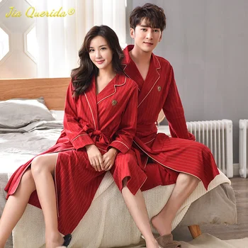 Plus Dimensiune Halat de baie Bărbat și Femeie Potrivire Chineză Roșu Halat de Noapte cu Dungi Insigna de Brand Cuplu Halat de Nunta Haina Plus Dimensiune Kimono