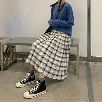 Vintage Alb Carouri Plisate Fuste Lungi Elastic Talie Mare Femei 2020 coreean Bumbac Fusta harajuku Streetwear Fusta Midi saias