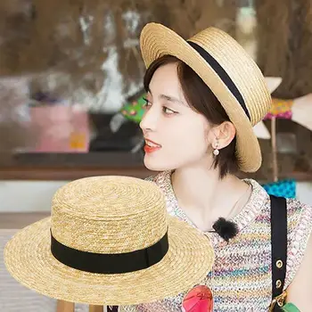 Femeie cu pălărie de soare 2017 vara noua moda de grâu Panama pălărie de soare pe plaja hat panglică arc nod naval stil pălărie de paie femeie capac 15