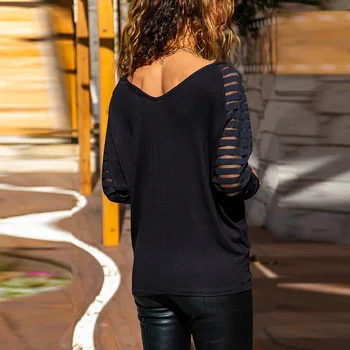 Noua Toamna Femeie Tricouri Dimensiuni Mari de Culoare Solidă V-Neck Gol Dungi cu Maneci Lungi Vrac Estetice Toamna Femei de Îmbrăcăminte 2020