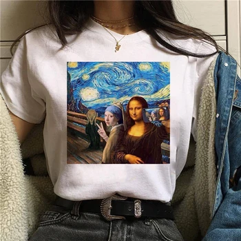 Mona Lisa T Cămașă Femei Falsifica Personalitatea Vogue Tricou de Vara 2019 Harajuku Estetica Maneca Scurta Alb Topuri Femei T-shirt