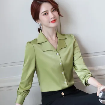 Dublu Gât Satin Bluza Femei Cu Maneci Lungi De Primăvară Nouă Temperament Moda Casual, Bluze Office Doamnelor Formale Blaturi De Lucru