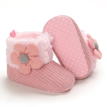 2020 Iarna Băiat Drăguț Copil Fată Floare de Bumbac Tricotat Cizme Pantofi Casual Prima Walker Non-alunecare Talpă Moale Pantof 0-18M