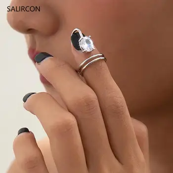 Salircon Kpop Strălucitoare Stras Inele Retro Cristal de Lux Inele de Nunta pentru fete femei Bijuterii Cadou Inel de Epocă 2020 Trend