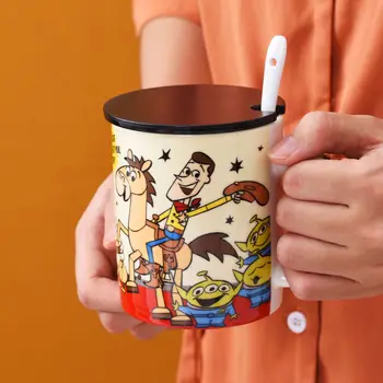 350ml de Desene animate Drăguț Ceramice Cana de Cafea Acasă micul Dejun Lapte Ceașcă de Ceai Cu Capac Lingura Coaster Culoare Cutie-Cadou Copii, Cadouri
