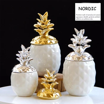 Nordic Aur, Argint, Ceramică De Stocare Borcan De Ananas Forma De Bijuterii Cutie Container Ornamente Decor Acasă Femei Fete Cadouri Figurine