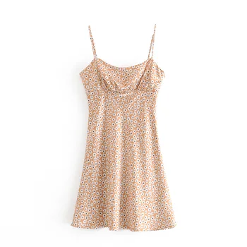 Elegant florale de imprimare mini rochie de curea spaghete reglabile-O linie de plajă de vară rochie chic feminin vestidos