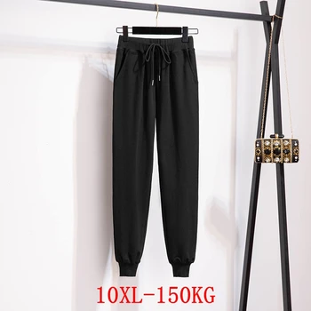 De mari dimensiuni femei buzunarul de la pantaloni plus dimensiune 7XL 8XL 9XL 10XL vară talie mare vrac negru de mare întindere pantaloni sport 52 54 56