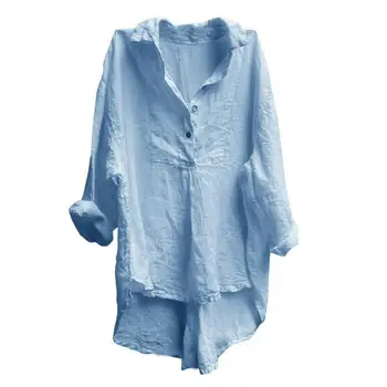 Femei Topuri Si Bluze New Casual Uza Culoare Pură Confort Turn-down Guler Maneca Lunga Femei, Plus Dimensiune Neregulate Hem Shirt