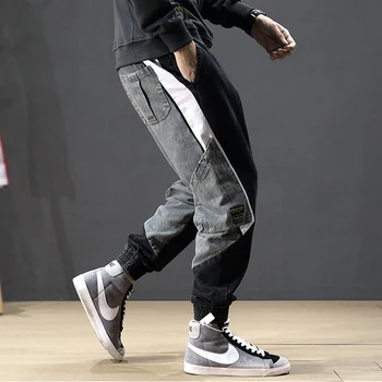 Toamna De Moda Streetwear Barbati Blugi Îmbinat Designer Multi Buzunare Harem Blugi Barbati Pantaloni De Marfă Coreeană, Hip, Hip Jogger Blugi Barbati