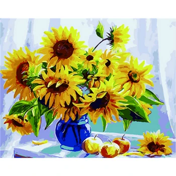 Pictura De Numere DIY Dropshipping 40x50 50x65cm de Floarea-soarelui Albastru vaza de Flori Pânză de Nunta de Decorare Arta de imagine Cadou