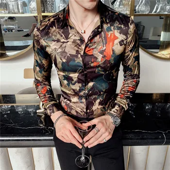 De lux Imprimate Tricou Bărbați ' s Club de Afaceri de Îmbrăcăminte pentru Bărbați Brand de Moda de Înaltă Calitate Florale Cămașă Slim cu Maneca Lunga Tricou de Petrecere