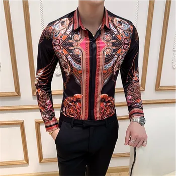 De lux Imprimate Tricou Bărbați ' s Club de Afaceri de Îmbrăcăminte pentru Bărbați Brand de Moda de Înaltă Calitate Florale Cămașă Slim cu Maneca Lunga Tricou de Petrecere