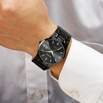 2020 Noi Afaceri Mens Ceasuri WWOOR Top Brand de Lux Biamond Rochie Neagră Încheietura Ceas pentru Bărbați din Oțel Inoxidabil Data de Cuarț Ceas de sex Masculin