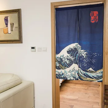Japonia Stil Lenjerie de pat din Bumbac Ușa de la Bucătărie Perdea Decorative Divizor de Cameră/Partiție MARE VAL Printuri Norocos Cortina 85x120cm