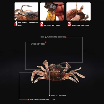 10 Buc Crab Momeala, Simulare 3D Crab Moale Momeala Arătat cu degetul Cârlig, Pește de Mare Momeala Catarama, Pește de Mare de Pescuit Aborda Instrumente