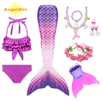 AngelGirl Coada de Sirena la Petrecerea de Ziua de Costume Pentru Copii de Înot Coada de Sirena Rochie de Vara pe Litoral Fusta Fata e Sirena de costume de Baie