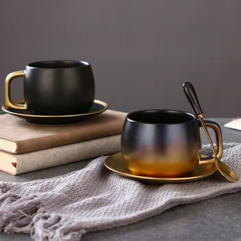 Nou Lux Gaură Neagră Stil Nou Matt Black Gold Champagne Ceașcă de Cafea Set Decor de Masă Unice de Călătorie Cateva Cesti de Ceai si Cani
