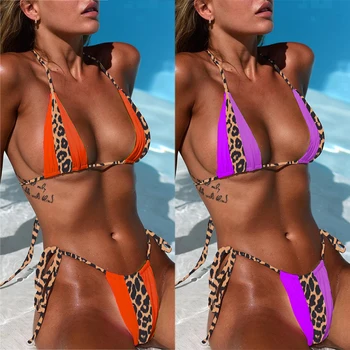 GNIM HL Sexy Bandaj Bikini Costume de baie Femei Nou 2019 Leopard Cusaturi de Imprimare de costume de Baie Brazilian Halter Bikini Costum de Baie
