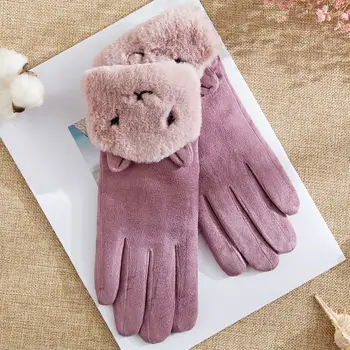 Mănuși tricotate femei de iarna plus catifea cald mănuși groase de piele de căprioară în aer liber, călărie rece-dovada de lână mănuși touch screen