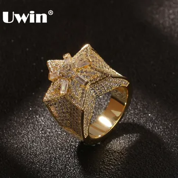 UWIN Moda Micro Pave Rece Cubic Zirconia Bling Bling Star Inele Pentru Barbati Femei Hiphop de Culoare de Aur CZ Inel de Nunta Bijuterii