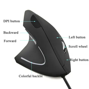 Cu fir Mâna Stângă Verticală Mouse-ul Ergonomic Mouse de Gaming 800 1200 1600 DPI, USB, Optic Încheietura mâinii Șoareci Sănătoși Mause Pentru Calculator PC