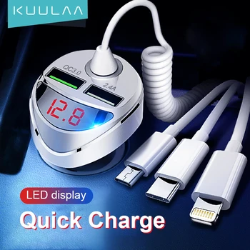 KUULAA Incarcator Auto USB de Tip C, Micro 3 in 1 Cablu USB Masina Încărcător Rapid de Încărcare USB-C Cablul de Sârmă Pentru iPhone, Samsung, Huawei, Xiaomi