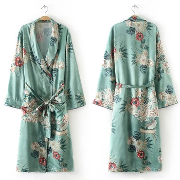 Femei Vrac Retro Mătase Casual Kimono Cu Flori Cardigan Lung Bluze Boho Toamna Haina De Iarna Jacheta, Bluze Cu Maneca Lunga Haina