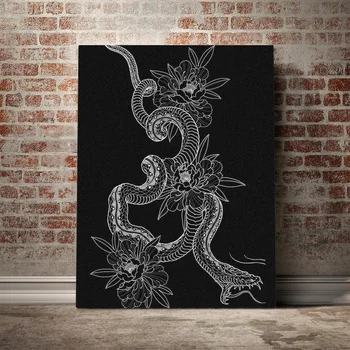 Șarpe negru tatuaj totem estetica Cadru de Lemn Panza poster Pictura Arta de perete decor camera de Studiu Acasă Decorare poze Înrămate