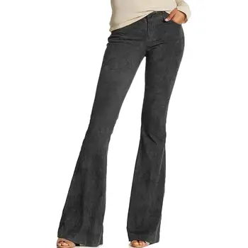 Femei Vintage Retro Casual, Talie Mare Culoare Solidă Pantaloni Largi Picior Pantaloni-Clopot Fund de Moda Faux Suede Pantaloni pentru Femei S-5XL