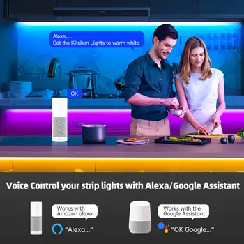 Smart RGBCCT LED Strip Wifi Controler 12V 2m Flexibil Strip Kit de Comandă Vocală RF Remoteworks cu Alexa Google Asistent