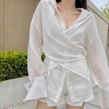 2020 Brand Nou și Elegant pentru Femei Cămăși pentru Cross Design cu Dungi cu Maneca Lunga Bluza de Înaltă Calitate Femei Topuri si Bluze Camasa Blusa