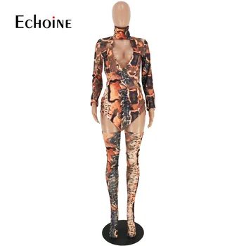 Echoine Toamna Femei Leopard de Imprimare Sexy Petrecere de Club cu Maneci Lungi-O linie Neregulată Rochie Mini Cu Ciorapi Set de Două Piese Utilaje